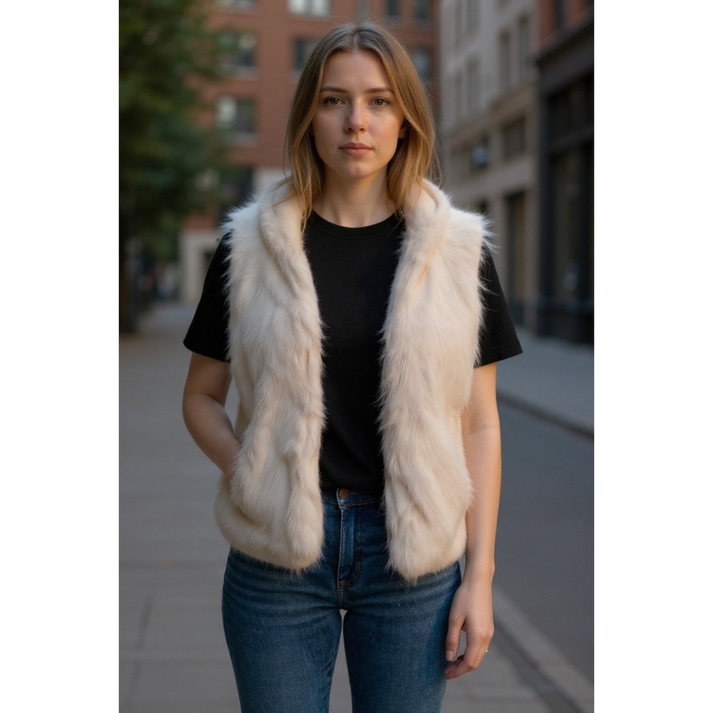 Spencer's Workshop Open Front‎ Hooded Faux Fur Heated Vest Battery Operated Sz L